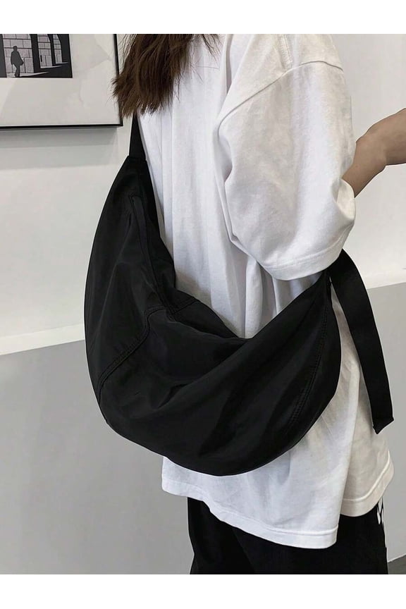 Black Minimalist Crossbody Dumpling Bag For Everyday Use