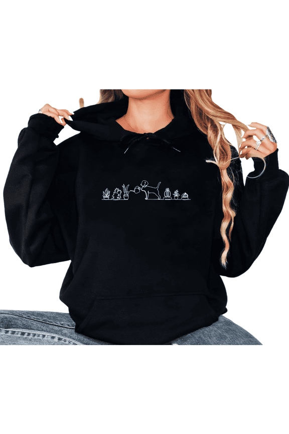 Black Minimalist Dog Succulent Graphic Sweatshirt Print hoodie womens S-2XL for Daily Wear Tops