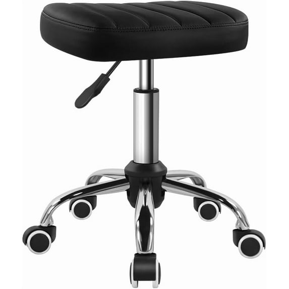 Black Minimalist Square Swivel Stool with Wheel for Work SPA Shop Massage Height-Adjustable and Cost-Effective Rolling Stool Chair