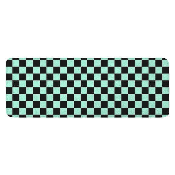 Black and Mint Green Checkerboard Pattern Kitchen Rug Mat,Kitchen Runner Rugs Non Skid Washable,Decorative Kitchen Floor Mats for Kitchen,Sink,Laundry,17"x47.2"