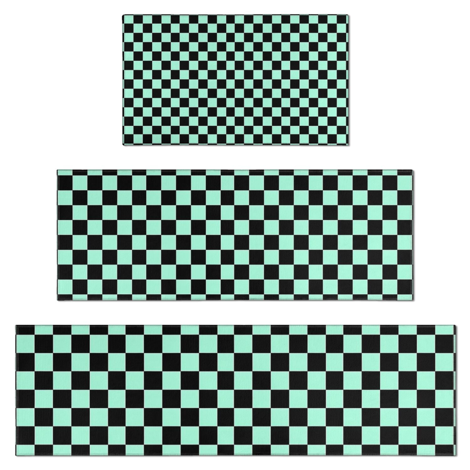 Black and Mint Green Checkerboard Pattern Kitchen Rugs Sets Of 3 ...