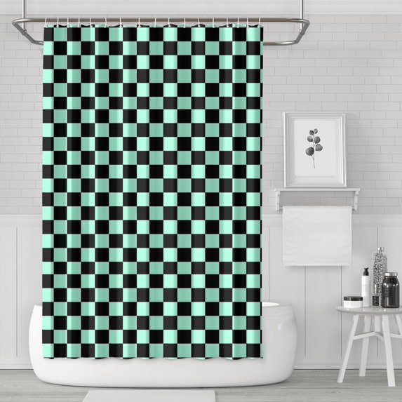 Black and Mint Green Checkerboard Pattern Shower Curtain 72"x72" ,Bathroom Decorative Shower Curtains Set with 12 Hooks,Modern Waterproof Washable Shower Curtain