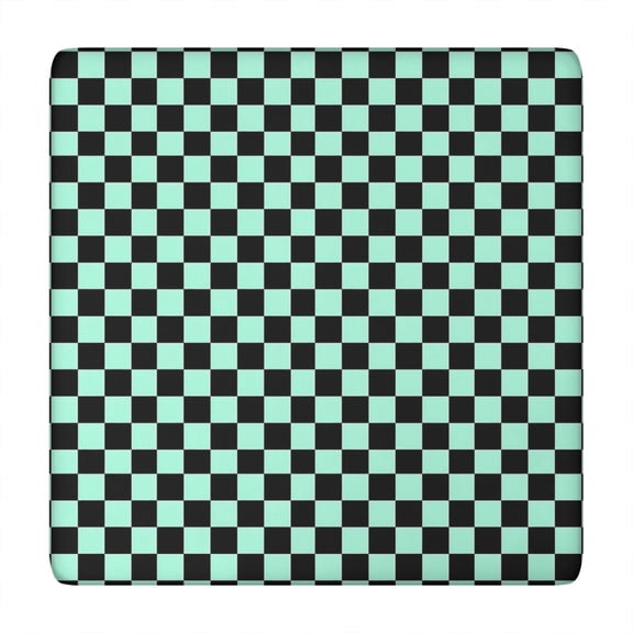Black and Mint Green Checkerboard Pattern Square Fitted Tablecloth with Elastic Edge,Square Table Cover,Washable Elastic Table Cover for Home Kitchen Party Decor 34"x34"