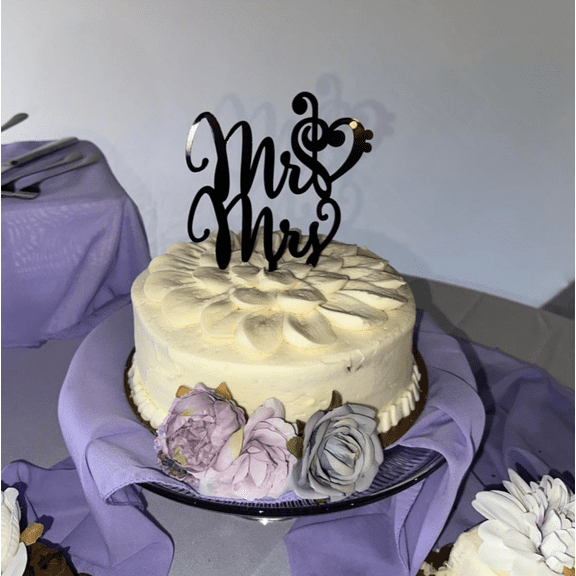 Black Mirror Acrylic Mr & Mrs Cake Topper, Treble Clef Music Note Heart Swirl Script Cake Pick for Music Lover Wedding Reception, Single Count