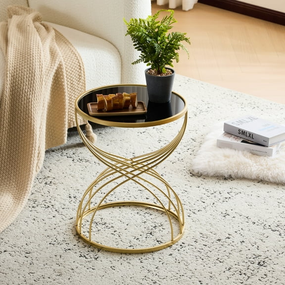 Black Mirror Topped Side Table With Golden Metal Frame For Living Room Elegant Feature And Framework Interior