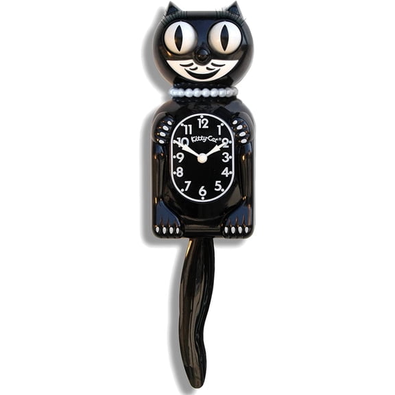 Kit Cat Klock Classic Black Miss Kitty-Cat Clock, 12.6 Inch Analog Timepiece with Animated Cat Design, Battery Powered Retro Decor for Home and Office