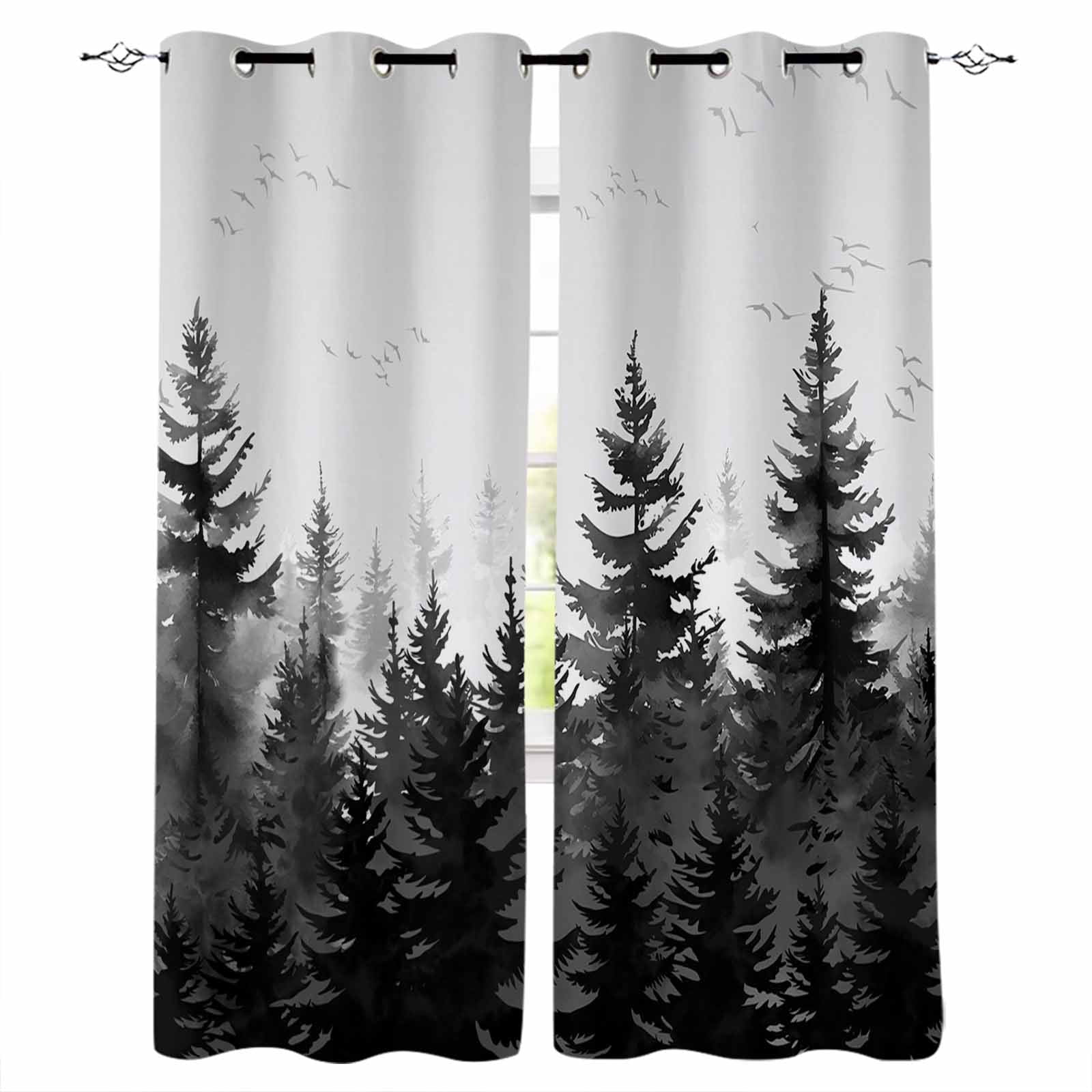 Black Mist Forest Blackout Curtains 54 Inches Long for Bedroom, Retro