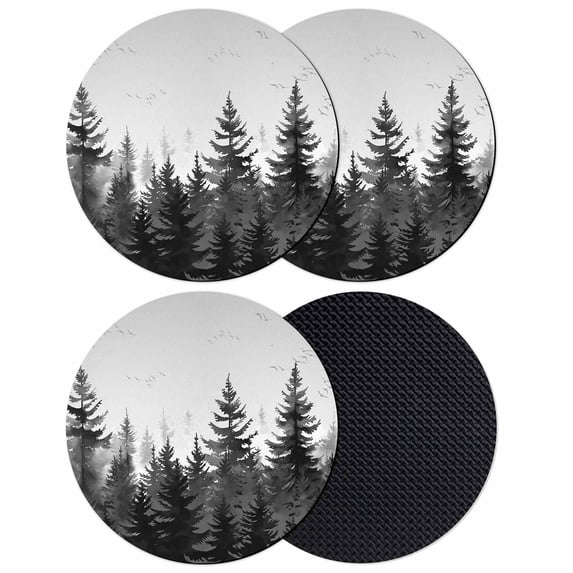 Black Mist Forest Coasters Set of 4, Absorbent Coasters for Drinks, Retro Country Watercolor Tree Scenery Coaster for Desk Coffee Table Protection, Home Decor House Warming Gifts 4"