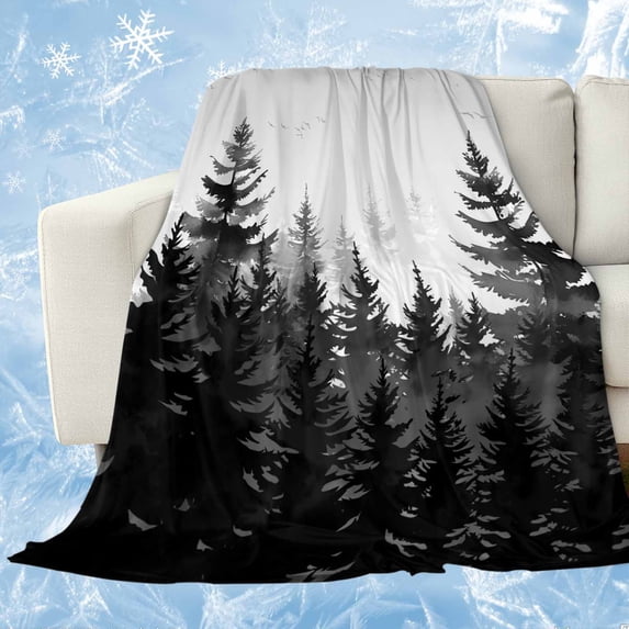 Black Mist Forest Cooling Blanket,Lightweight Breathable Summer Throw Blanket with Double Sided Cold Effect,Retro Country Watercolor Tree Scenery Picnic Blankets Bed Sheet for Hot Sleepers 50"x60"