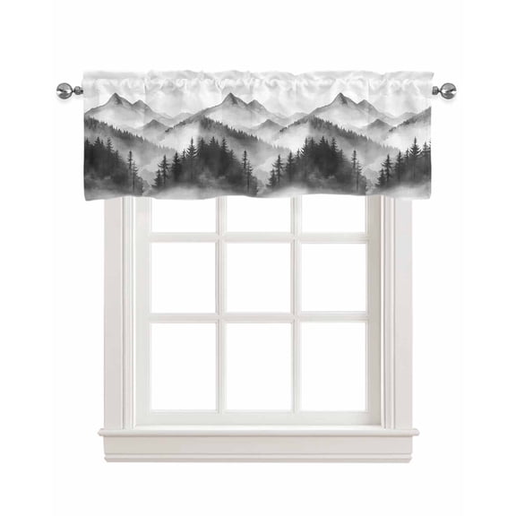 Black Mist Forest Kitchen Valances for Windows Farmhouse Linen Window Valance Curtain for Living Room Window Treatment Vintage Natural Mountain Landscape Valance Rod Pocket Topper Drape, 54 x 18 Inch