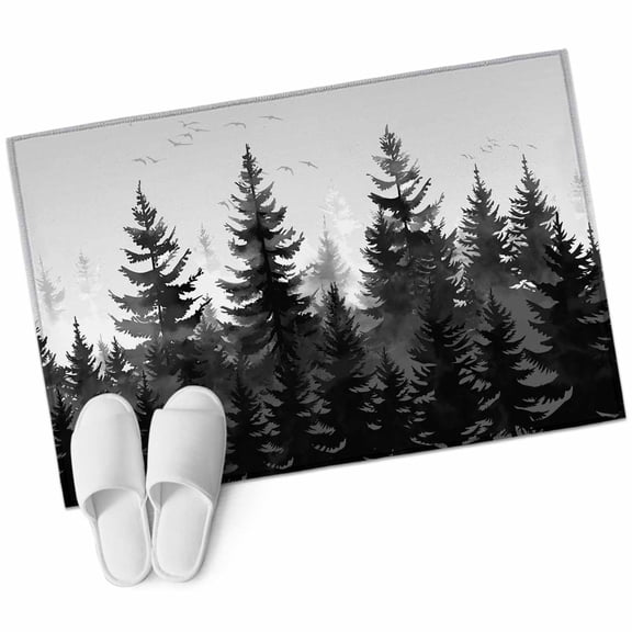 Black Mist Forest Large Area Rugs for Bedroom Living Room, Soft Non Slip Carpet Bedside Rug, Retro Country Watercolor Tree Scenery Rectangular Floor Cover Kitchen Accent Rug 2'x3' for Office