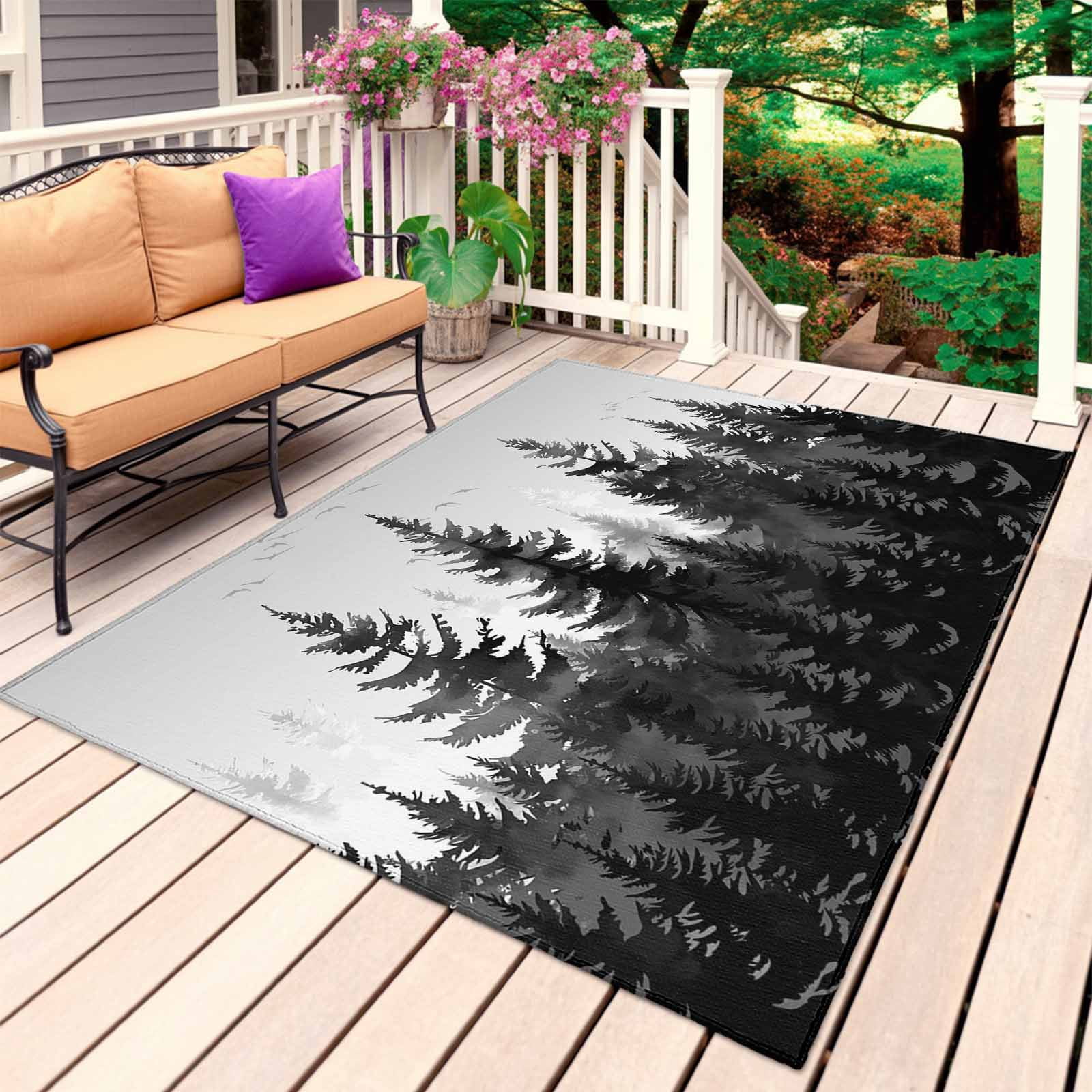 Outdoor Rustic Rugs Black Mist Forest Outdoor Rug for Patio/Deck/Porch, Non-Slip Large Area ...