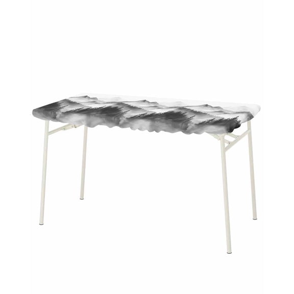 Black Mist Forest Rectangle Tablecloth, Waterproof Elastic Fitted Table Covers for 8 Foot Tables, 32x96inch Decorative Tablecloths for Picnic, Camping, Outdoor, Vintage Natural Mountain Landscape