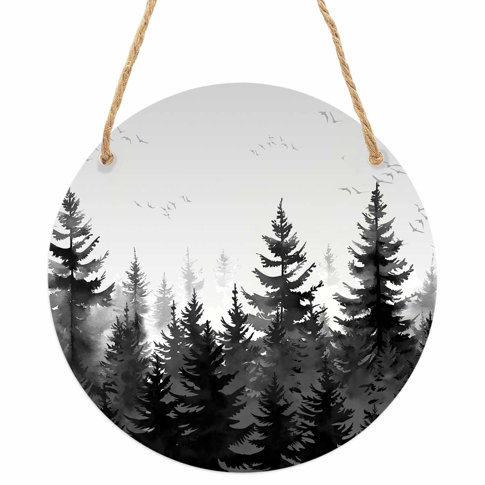Black Mist Forest Round Front Door Welcome Sign, 7.8 Inch Wall Hanging ...