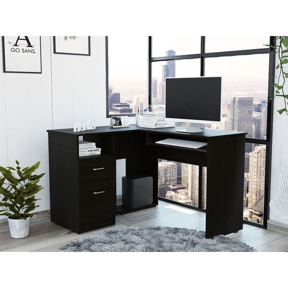 Black Mix L-Shaped Desk with Keyboard Support | Great for Gaming and Streaming | Offers a Stable and Spacious Surface