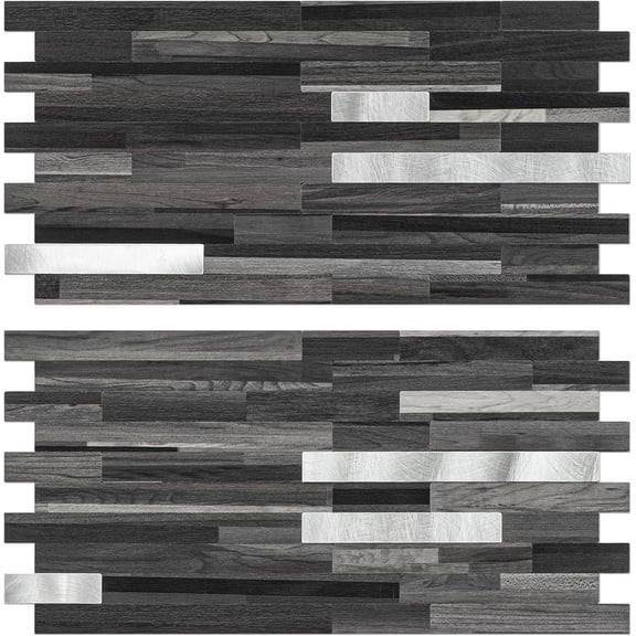 Black Mixed  Peel and  Modern Geometric PVC Kitchen Wall Backsplash, 20 Sheets, 9.4 sq ft Coverage