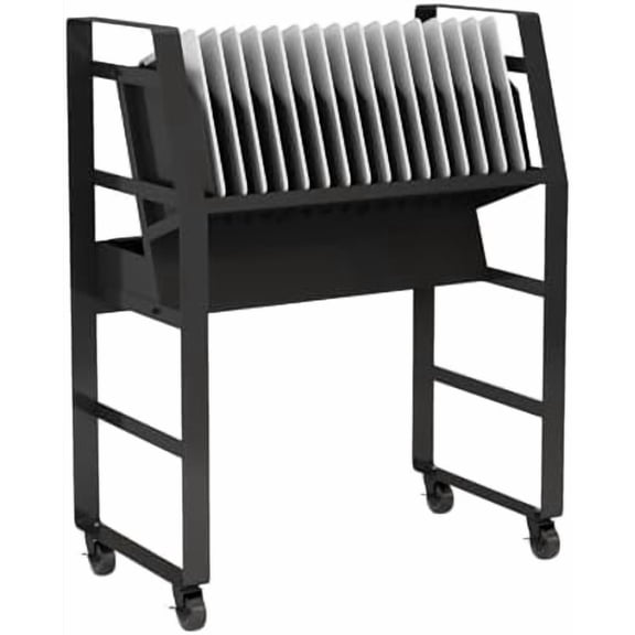 Black Mobile Open Storage Cart with Wheels and 16 Devices for iPads,Chromebooks & Laptop Computers,Removable Dividers,Office,Surge Protection Station Rack$$Office