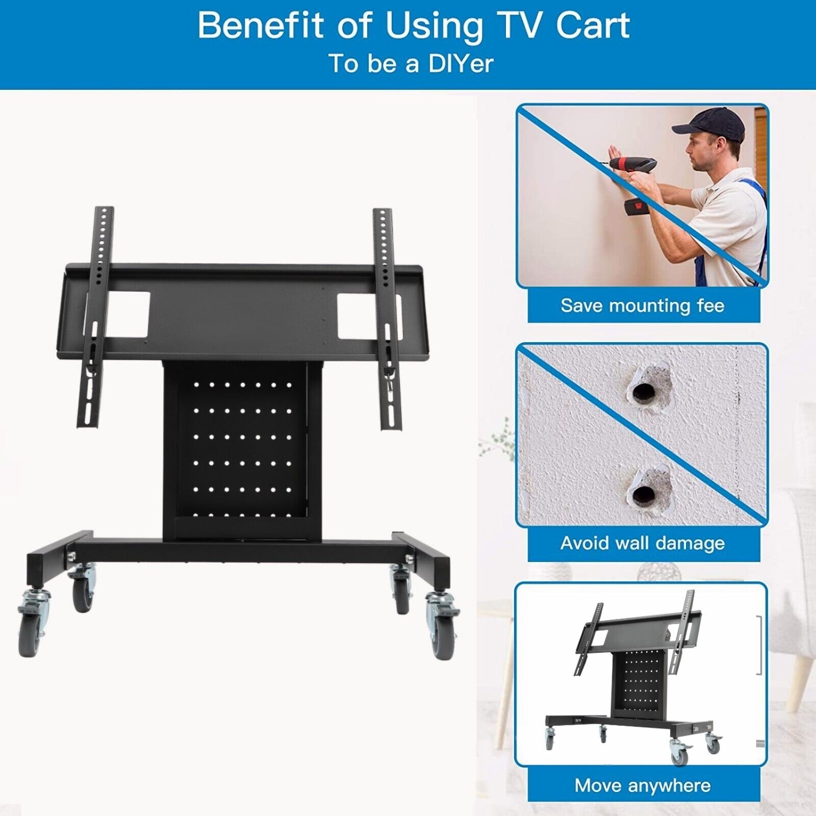 Black Mobile Rolling TV Stand TV Cart Floor Stand with Mount for 3265