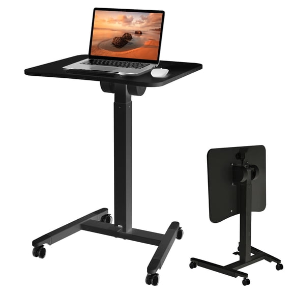 Black Mobile Standing Desk With Wheels, Height Adjustable Laptop