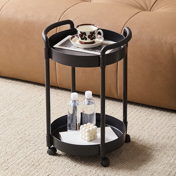 Black Mobile Storage Cart with Wheels - 21.26" Plastic Side Table Storage Shelf for Living Room Bedroom Study Desk Assembly Required