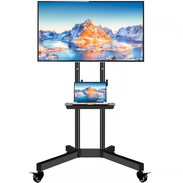 Modern Universal Black Mobile TV Stand Cart on Wheels for 32 to 75 inch