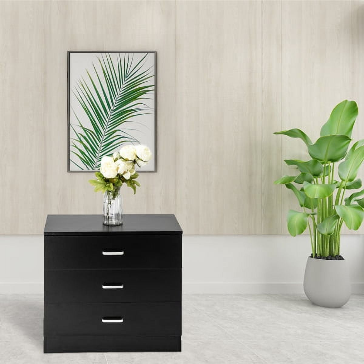 Black Modern 3-Drawer Nightstand - 25.98" Simple Dresser w/15mm Particle Board, Space-Saving Storage for Bedroom, Living Room