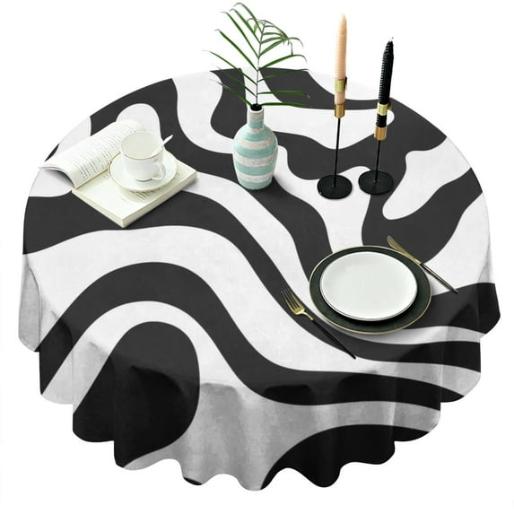 Black Modern Art Geometric Round Tablecloth 60" X 60",Wrinkle Wipeable Table Cloth for Kitchen Dining Room Picnic Patio Party