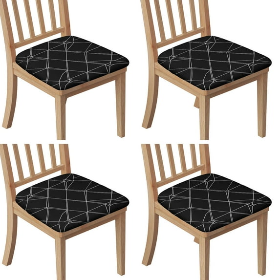 Black Modern Art Geometric Seat Covers for Dining Room Chairs Set Of 4,Stretch Printed Washable Chair Seat Cover with Elastic Ties and Button,Removable Waterproof Couch Cushion Covers