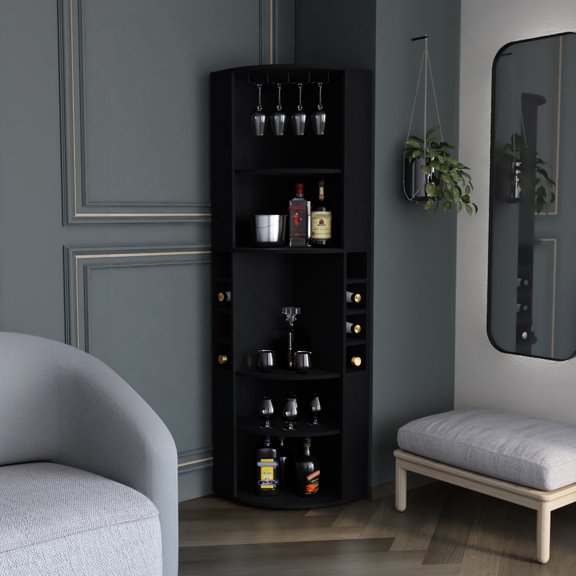 Black Modern Bar Cabinet with Shelves | In Primary Living Spaces | Perfect Size for Functionality