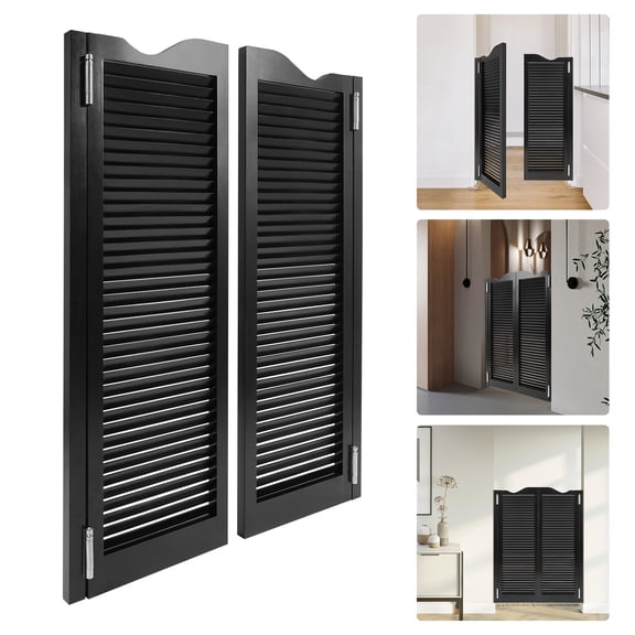 Black Modern Bar Doors, 2-Pack Pine Wood Stainless Steel 35.4347.24in Swing Doors for Kitchen Pantry Cafe Restaurant