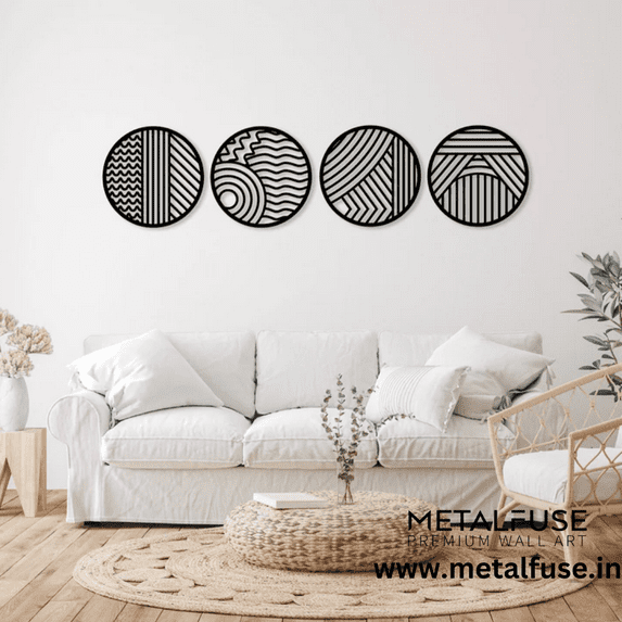 Black Modern Circles (4 Piece Set) - Metal Wall Art Wall Hanging Decor for Bedroom Living Room