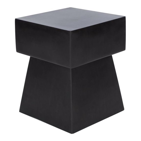 Black Modern Concrete Accent Table With Block Base And Geometric Design