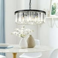thumbnail image 1 of Black Modern Crystal Chandelier Lighting Ceiling Light Fixture 2-Tier K9 Crystal Hanging Pendant Light for Dining Room Bedroom Hallway, 1 of 9