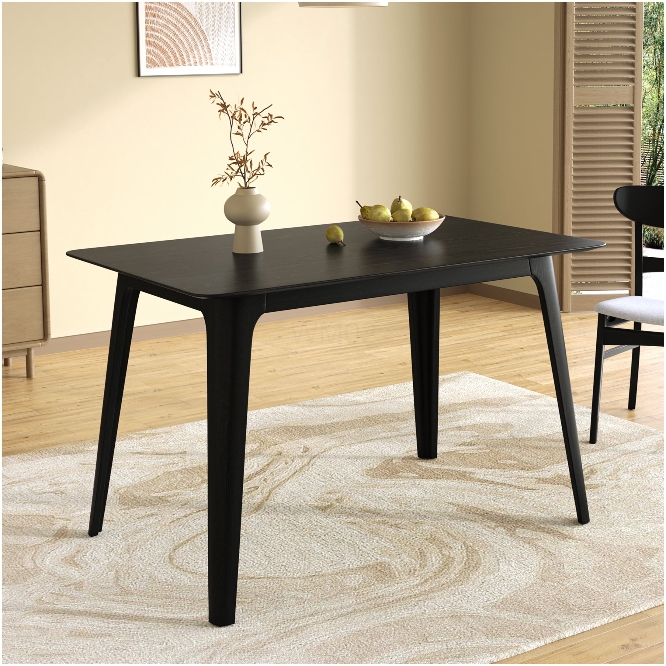 Black Modern Dining Table with Solid Rubber Wood Legs and MDF Top for 4 ...