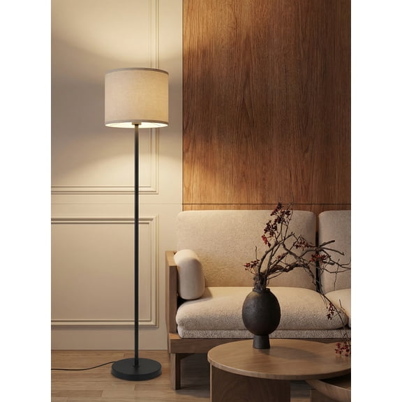 Black Modern Floor Lamps for Living Room, 63" Standing Lamp with Linen Shade, Tall Pole Lamps for Bedroom, Office(not include bulb)