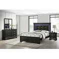 thumbnail image 1 of Black Modern LED Light King Panel Upholstered Bed Wooden Bedroom 5pc Set, 1 of 8