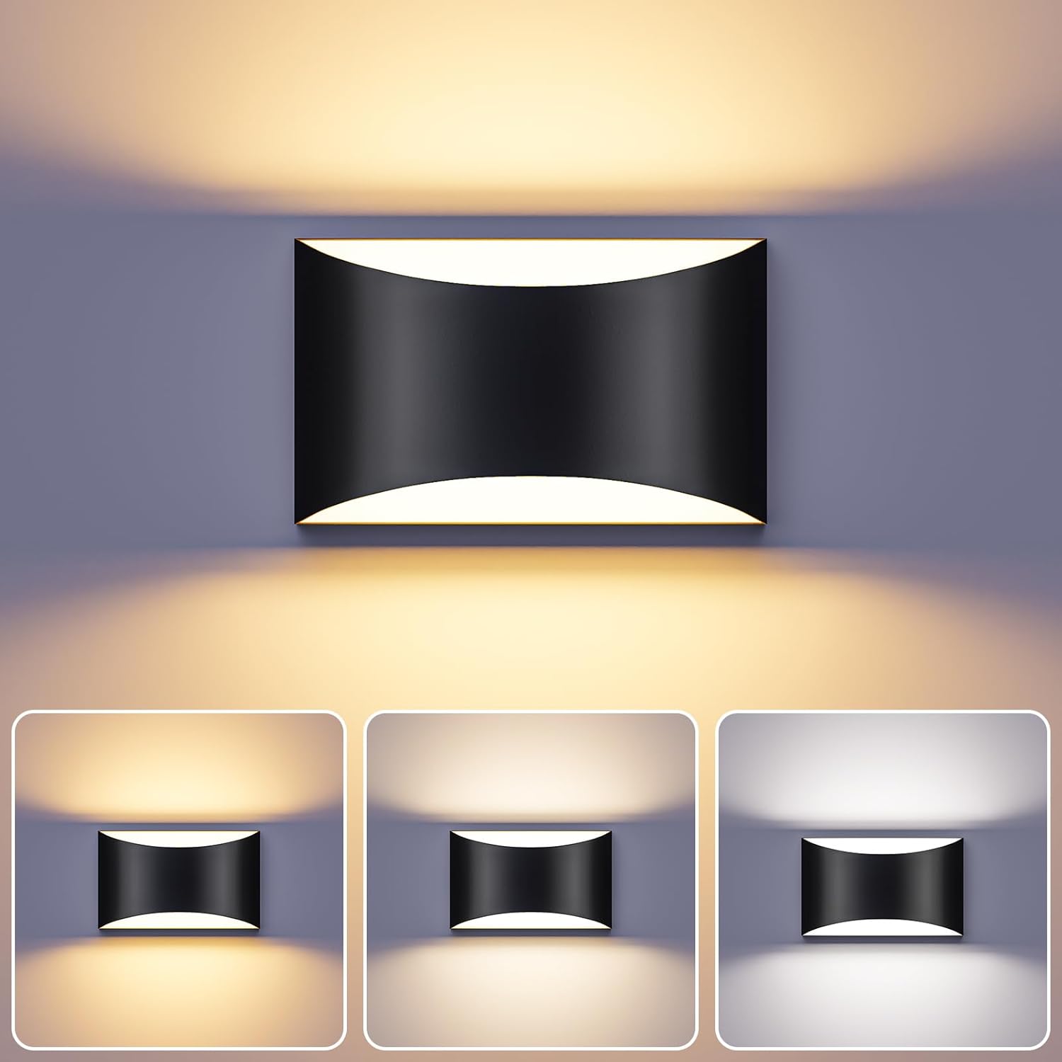 Black Modern LED Wall Sconce, 3 Colors Indoor Wall Lights, 10W ...