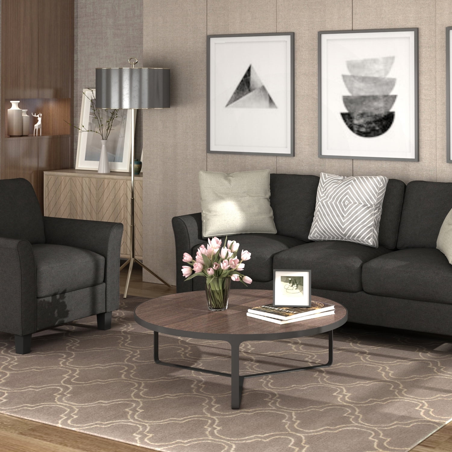 Black Modern Living Room Furniture Set with Comfortable Chair and