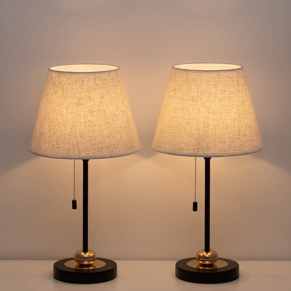 Black Modern Nightstand Lamps with Metal Base and Fabric Shade, Small