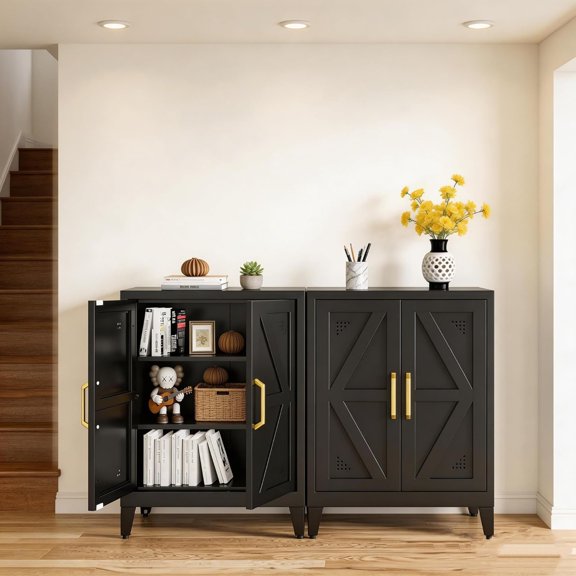Black Modern Pantry Cabinet With 2 Doors And Adjustable Shelves