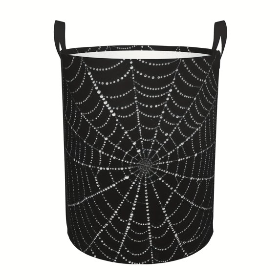 Black Modern Spider-web Pattern Polyester Laundry Basket with Handle, Foldable, Large Capacity Storage Basket, Suitable for Bathroom Decoration and Accessories, Storage, Room Decoration