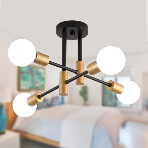 Black and  Modern Sputnik Chandelier Ceiling Light Fixtures,4-Lights Mid Century Industrial  Semi Flush Mount Ceiling Lights for  Kitchen Hallway Entryway Office