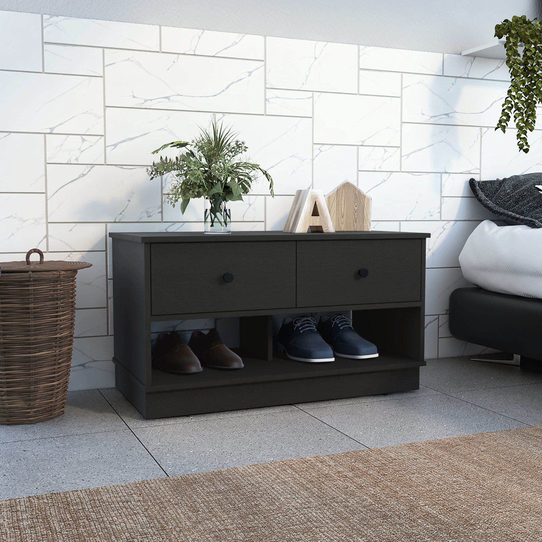 Black Modern Storage Bench | Suitable for Living Areas | Particle Board