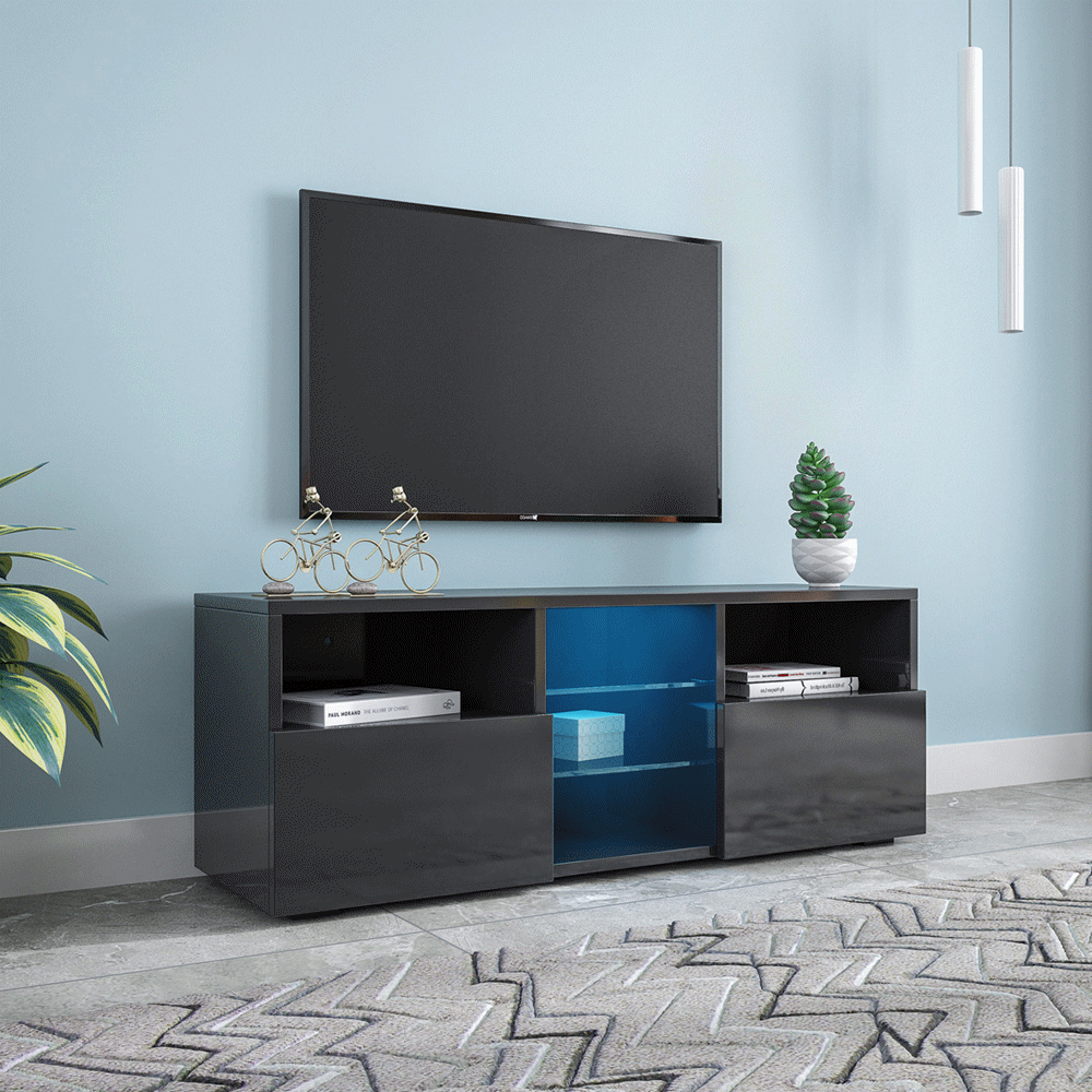 Black Modern TV with LED Lights, Storage Drawers Up to 70in TV