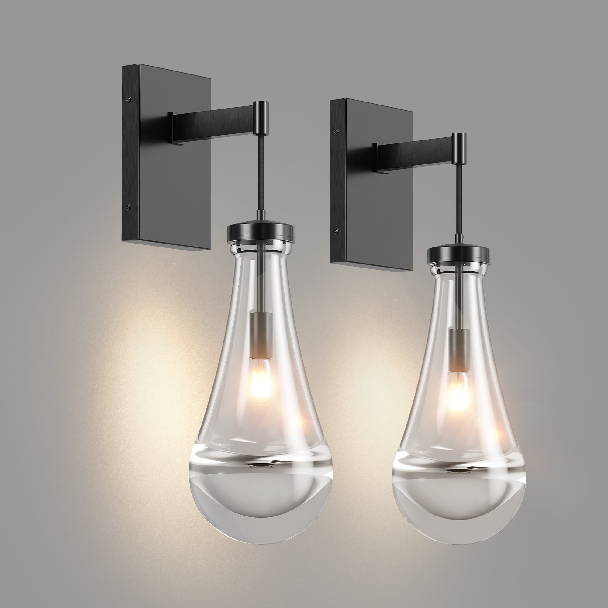 Black Modern Wall Sconces with Clear Glass, Wall Mounted Light Fixture for Living Room, Hallway, Reception Desk, Bathroom - Walmart
