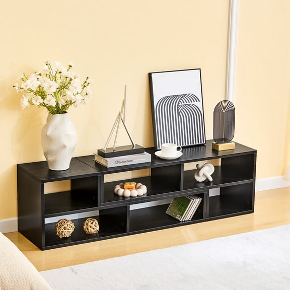 Black Modular TV Stand, Free-Combination Open Storage Media Console, Modern Minimalist Entertainment Center, Adjustable TV Cabinet for Living Room, Bedroom, Apartment