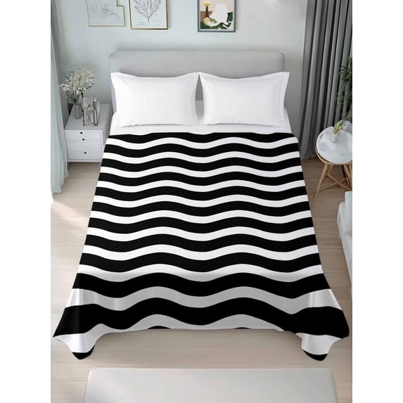 Black Moire Ombre King Size Flat Sheet, Wrinkleproof & Fadeproof Cooling Flat Bed Sheet Only, Water Ripple Stripe Farmhouse Breathable Soft Bedding Top Sheets 105 x 98 Inches