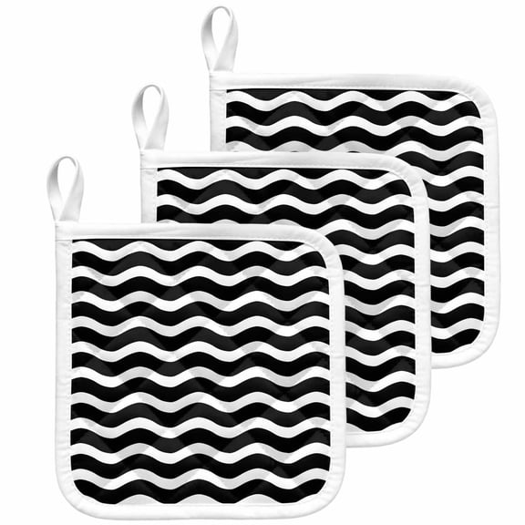 Black Moire Ombre Pot Holders for Kitchen Heatproof Potholder, 3 Pack Water Ripple Stripe Farmhouse Hot Pads Multipurpose Oven Pads Cloth Potholders Trivet for Cooking Baking