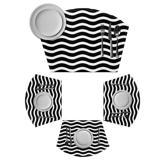 Black Moire Ombre Round Table Placemats Set of 2 Wedge Placemats, Water Ripple Stripe Farmhouse Place Mats for Dining Table Set Washable Mats Kitchen Decor for Indoor Outdoor Wipe Clean
