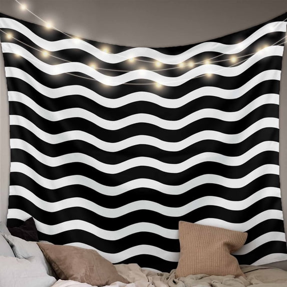 Black Moire Ombre Tapestry for Bedroom Wall Hanging Tapestry, Water Ripple Stripe Farmhouse Ceiling Backdrop Tapestries Poster Blanket Wall Decor for Teens Room Living Room Dorm 59" x 79"